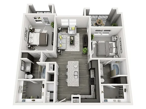 Floor plan 2 Bed, 2 Bath A (80% Income Restricted)