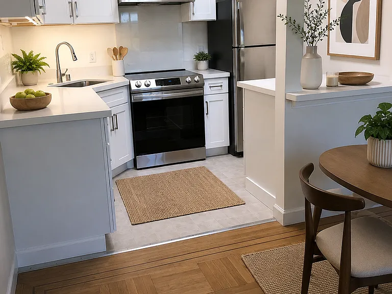 Remodel kitchen with quartz countertops and stainless steel appliance. Full size dishwasher