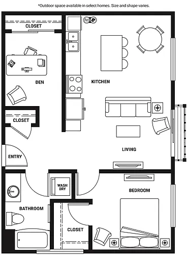 Floor plan AD2 One Bed + Den