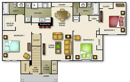 Floor plan Three Bedroom Two Bath (b)