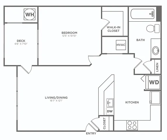Floor plan One Bedroom One Bath (610 SF)