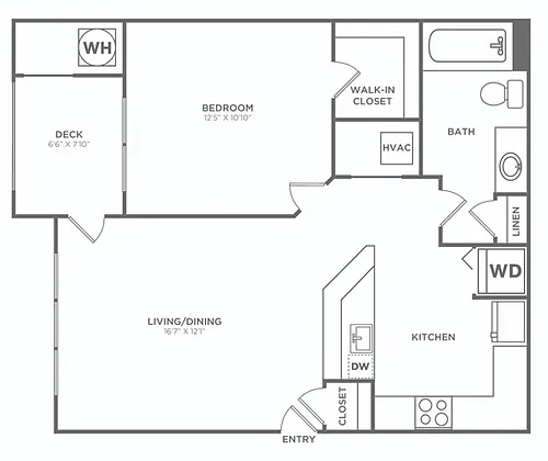 Floor plan One Bedroom One Bath (610 SF)
