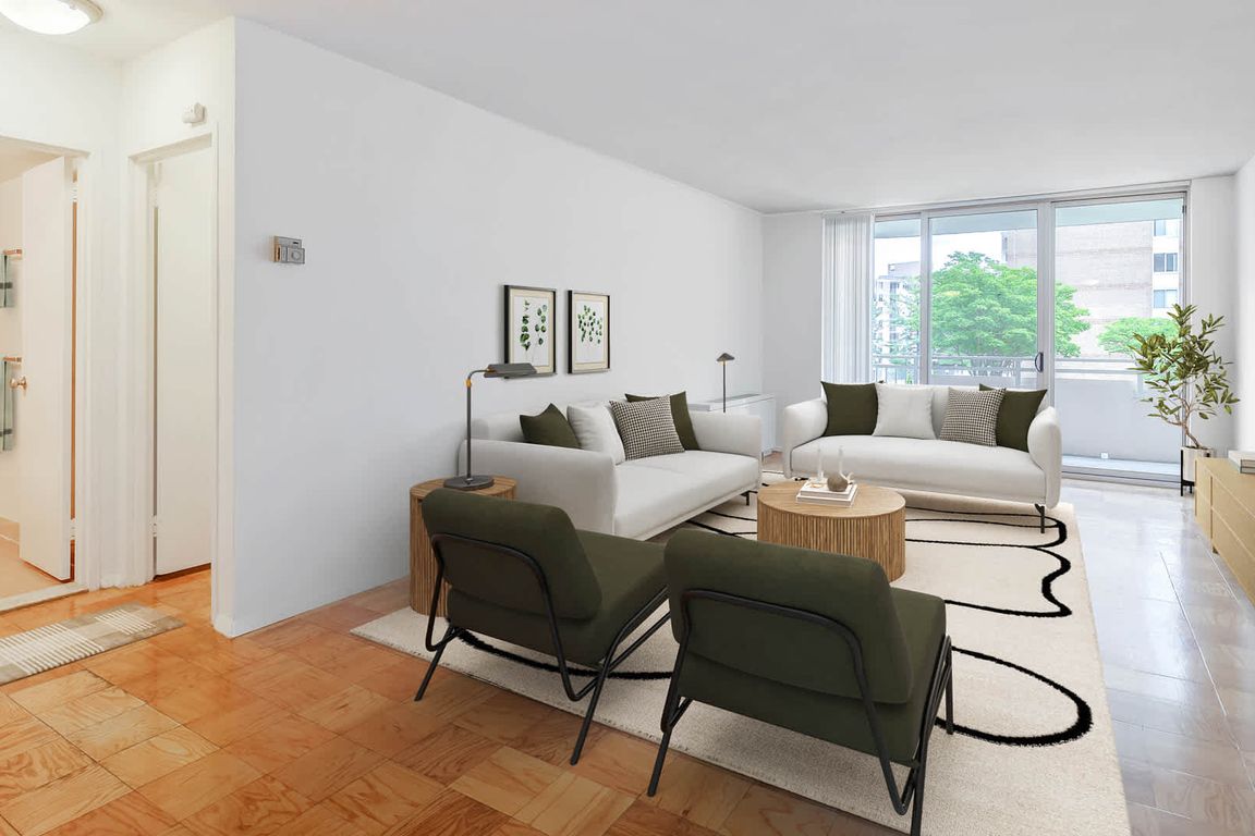 Living Room with Balcony and Parquet Flooring