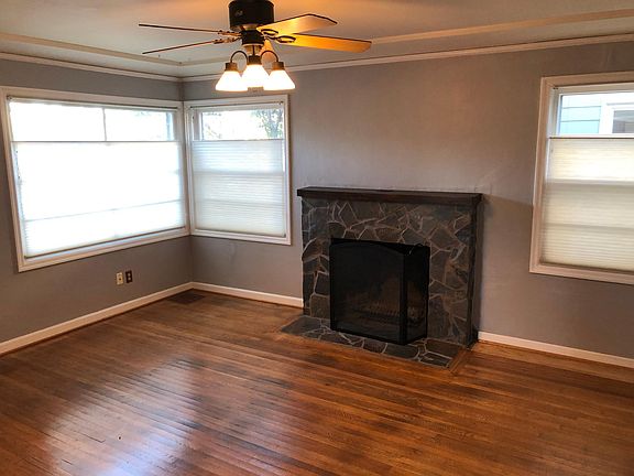 Living room and wood fireplace