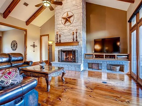 Stone fireplace with new remote controlled propane gas logs