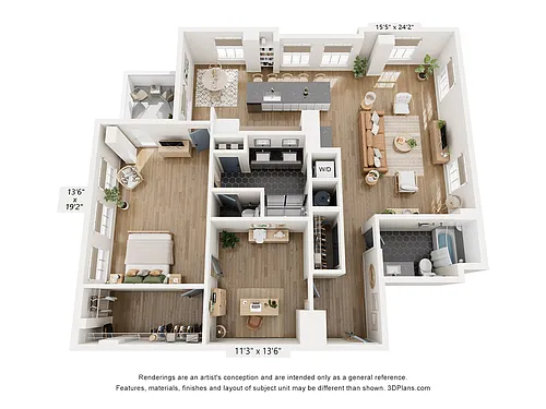Floor plan 1 BR + STUDY