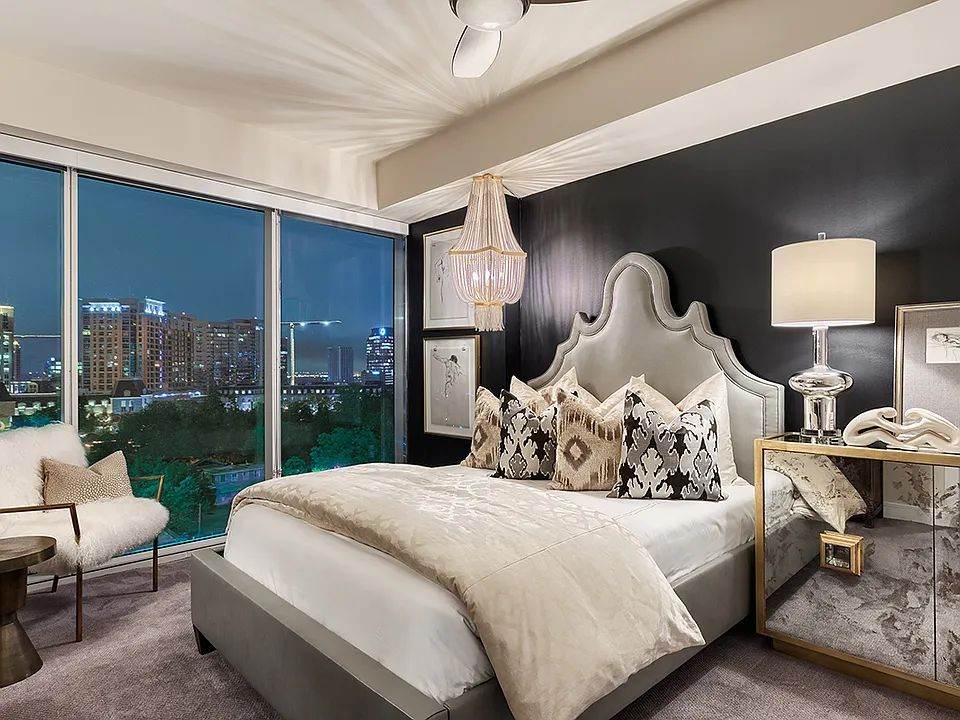 Modern bedrooms with expansive skyline views