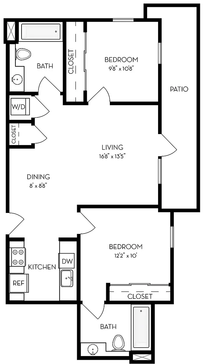 Floor plan 2BR/2BA Flat