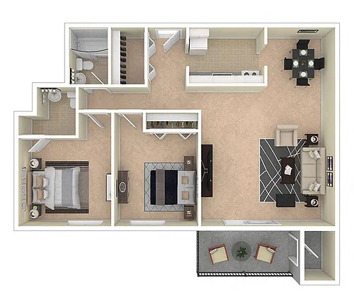 Floor plan 2 BEDROOM - 1.5 BATH