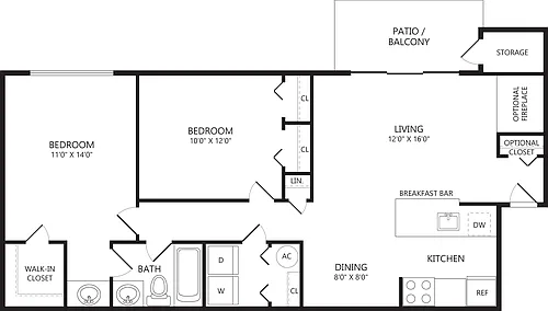 Floor plan 2 Bed/1 Bath-B2