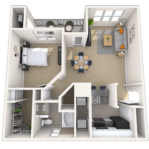 Floor plan Traditional 1x1 775-881 SF