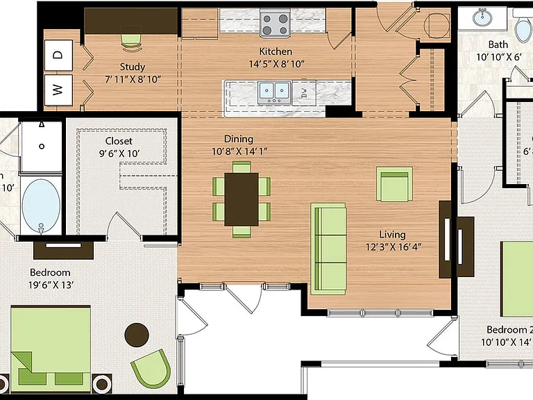Two Bedroom Two Bath (1556 SF) Two Bedroom Two Bath (1556 SF)