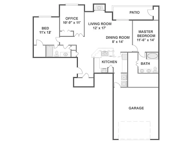 Floor plan 3 Bed, 2 Bath A with Garage