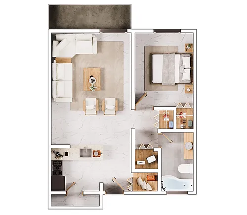 Floor plan 1 Bedroom, 1 Bathroom