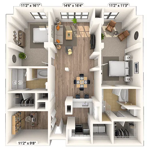 Floor plan Traditional 2x2 1310-1570 SF