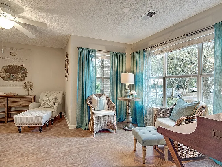 Living room with hardwood-style flooring