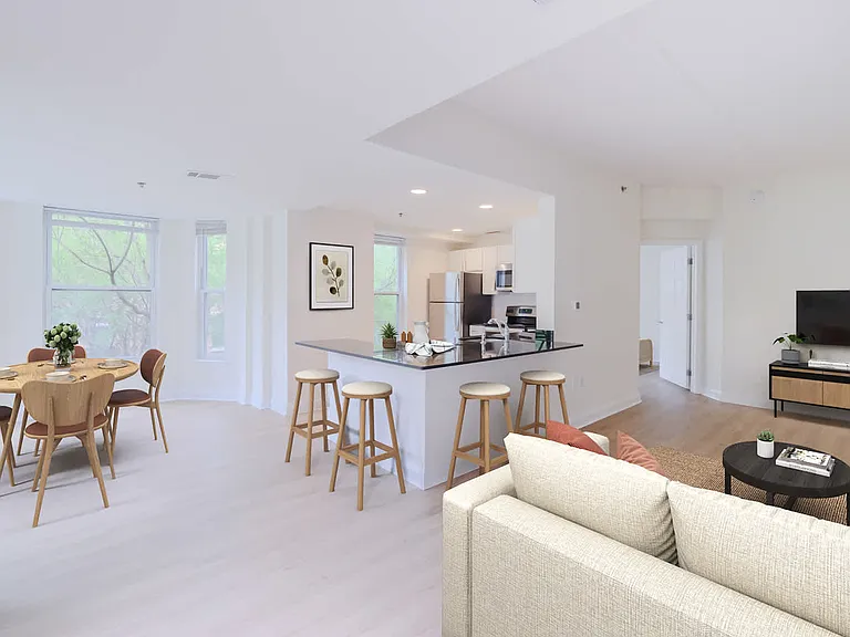 Kitchen with Living and Dining Room Spaces
