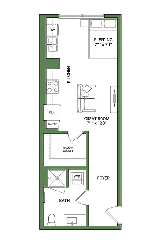 Floor plan Studio, 1 Bath - Apt H