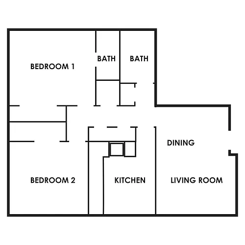 Floor plan 2 Bedroom, 1.5 Bathroom