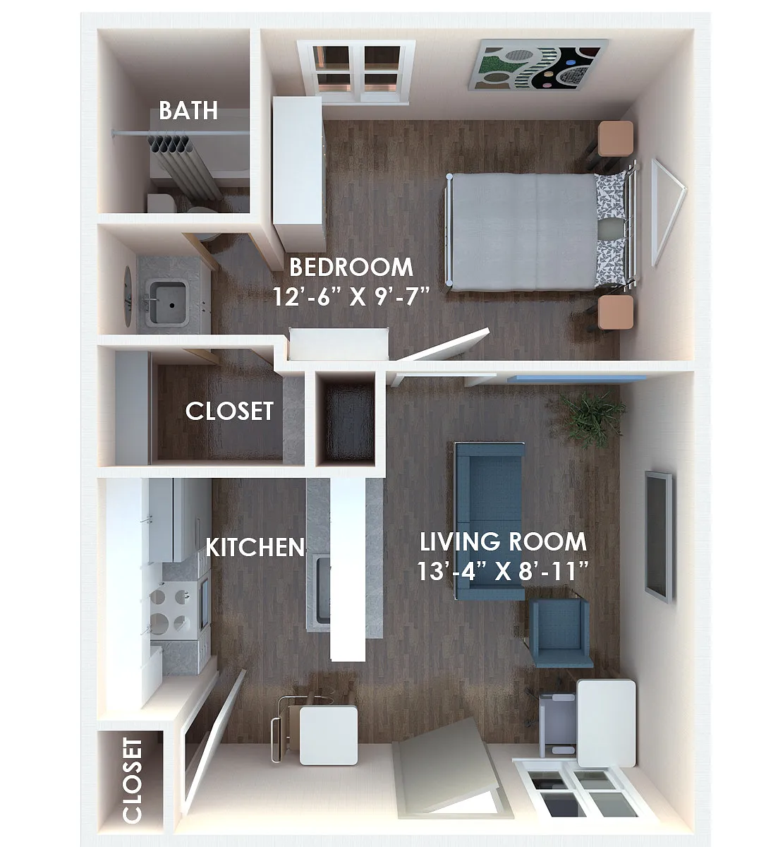 Floor plan 1 Bedroom Furnished