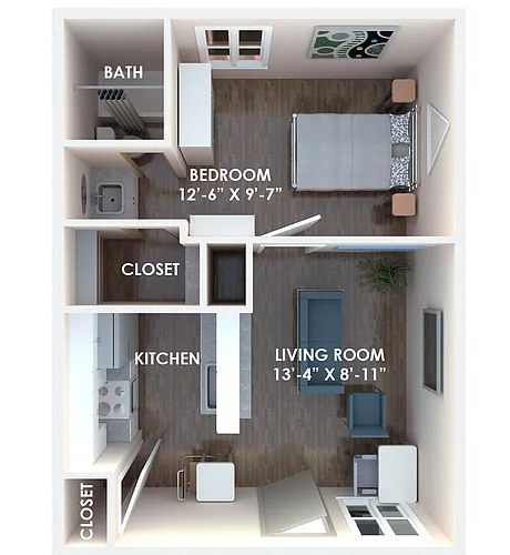 Floor plan 1 Bedroom Furnished