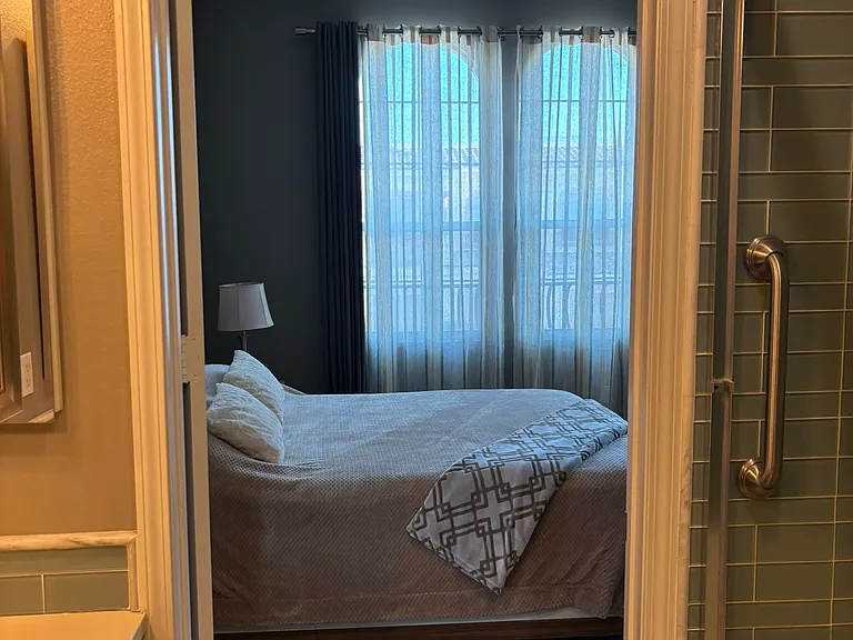 View from bathroom to bedroom