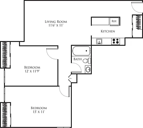 Floor plan Two Bed One Bath