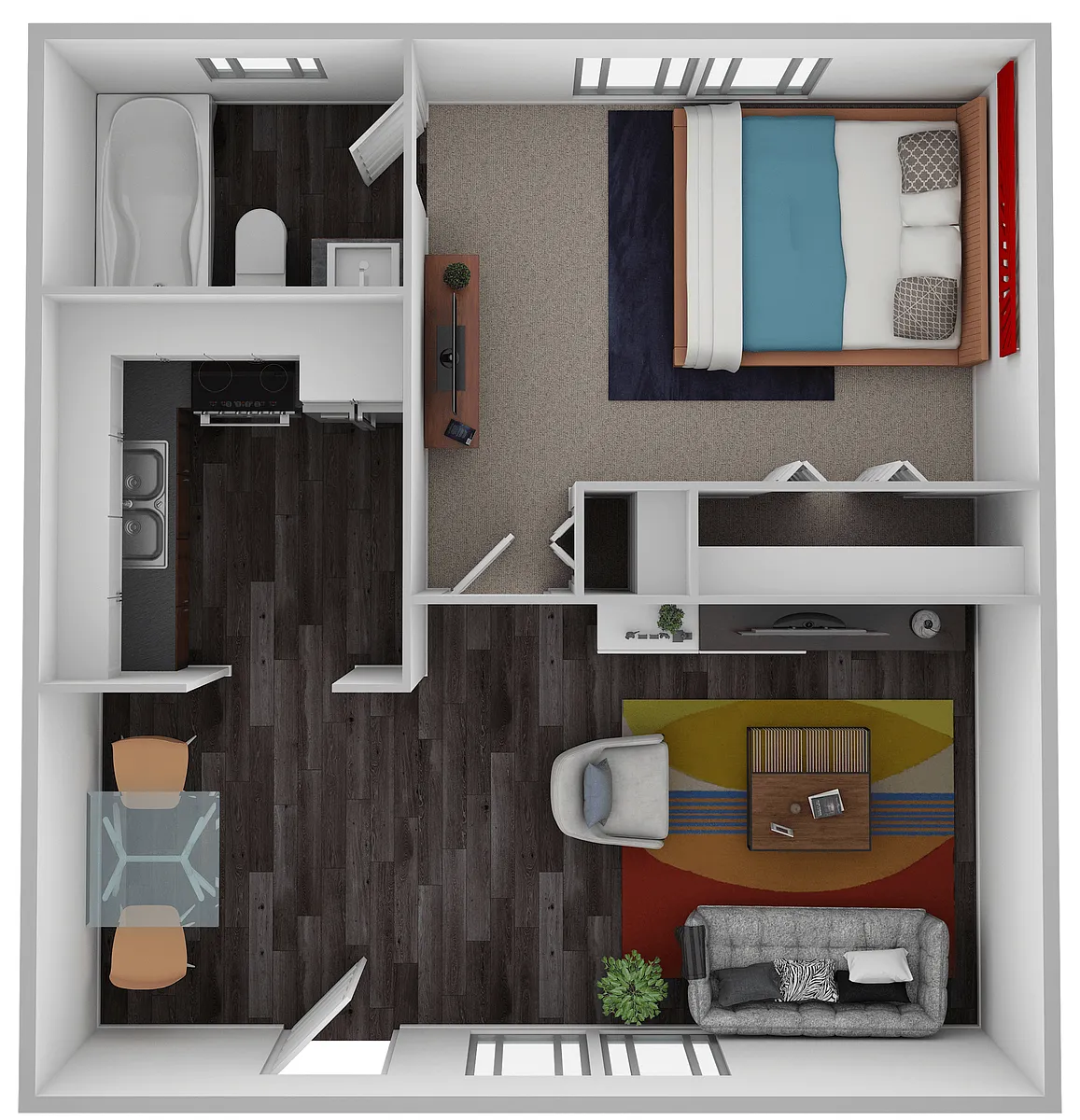 Floor plan Highland Laurel 1 Bedroom 1 Bath