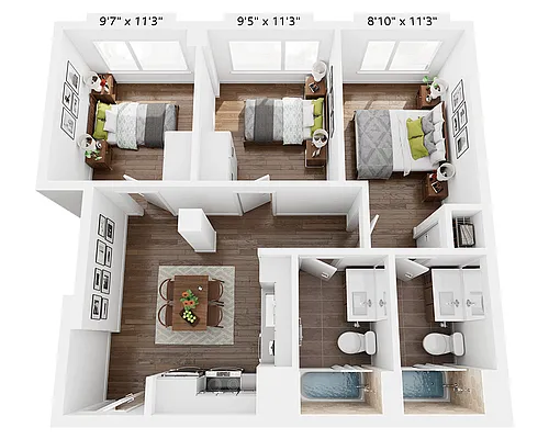 Floor plan Three Bedroom C2A