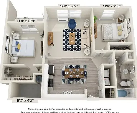 2 bed 1 bath
*Size and floorplan may vary*