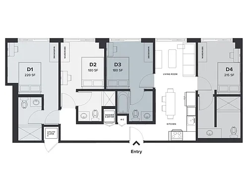 Floor plan Rent-By-Bedroom 4x4 D4