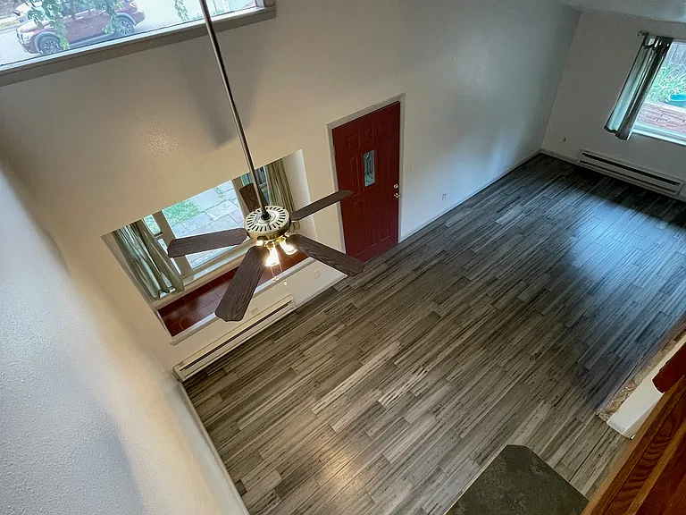 View from loft down to living area.