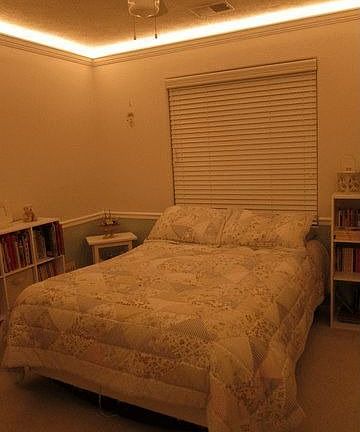 bedroom with rope lighting