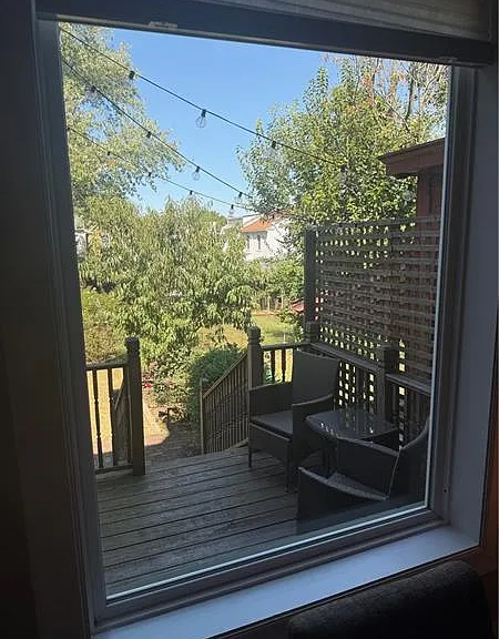 Rear deck, view from the dinining area window.