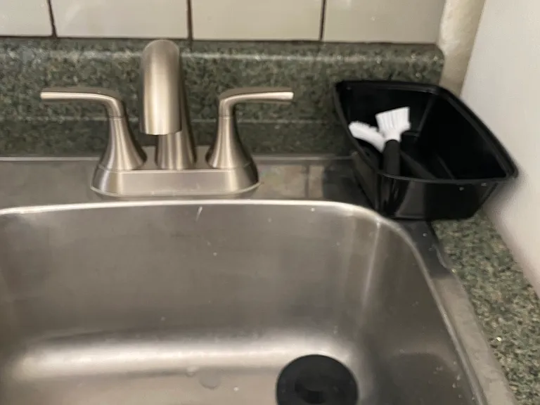 zinck with garbage disposal and reset electrical button switch above it