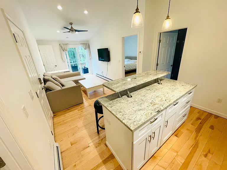 Kitchen and Living room: sleeper sofa, dedicated workspace, Smart tv, entrance to deck