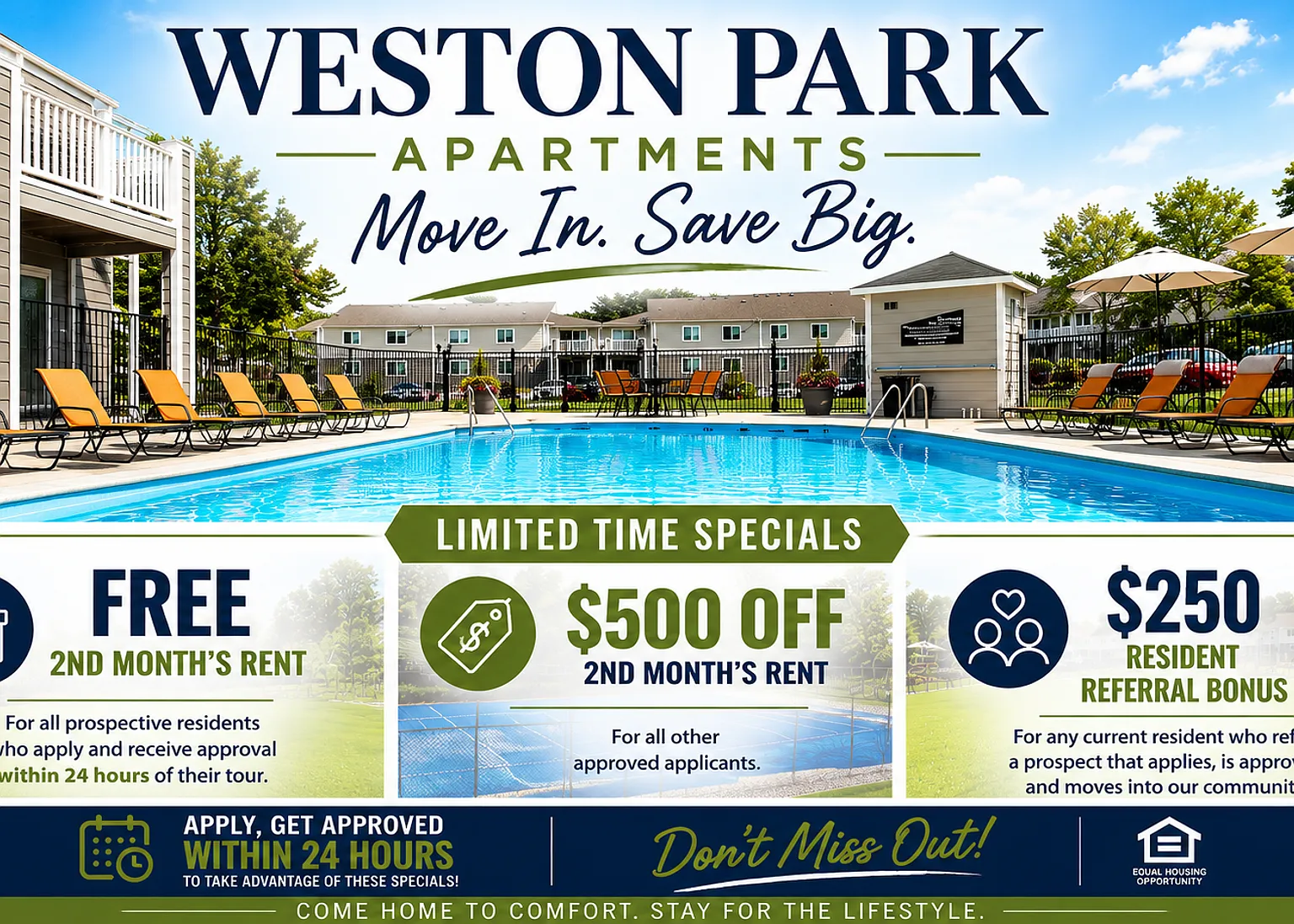 FREE 2nd Month's Rent When You Apply Within 24 Hours of Your Tour at Weston Park Apartments! — Photo 1