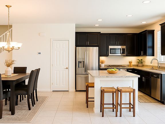The kitchen and dining area