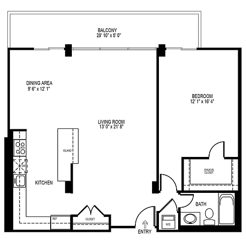 Floor plan 1 Bed, 1 Bath 963 SF 11AR