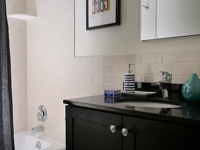 Renovated tile and new vanities