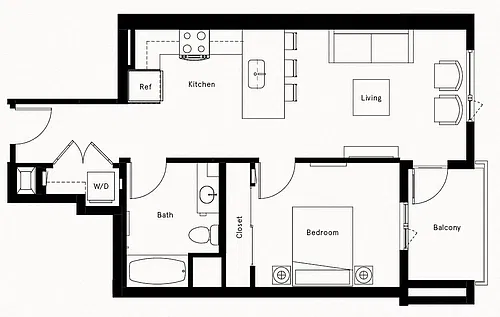 Floor plan 1 Bed/1 Bath-B2