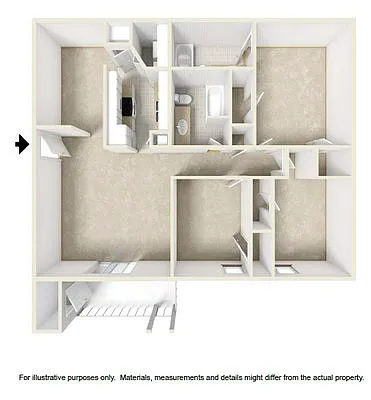 Floor plan Three Beds - Two Baths
