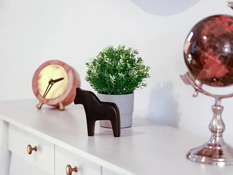 Modern decorative touches can be found throughout the home.