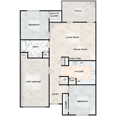 Floor plan 2 Bedroom 1 Bathroom