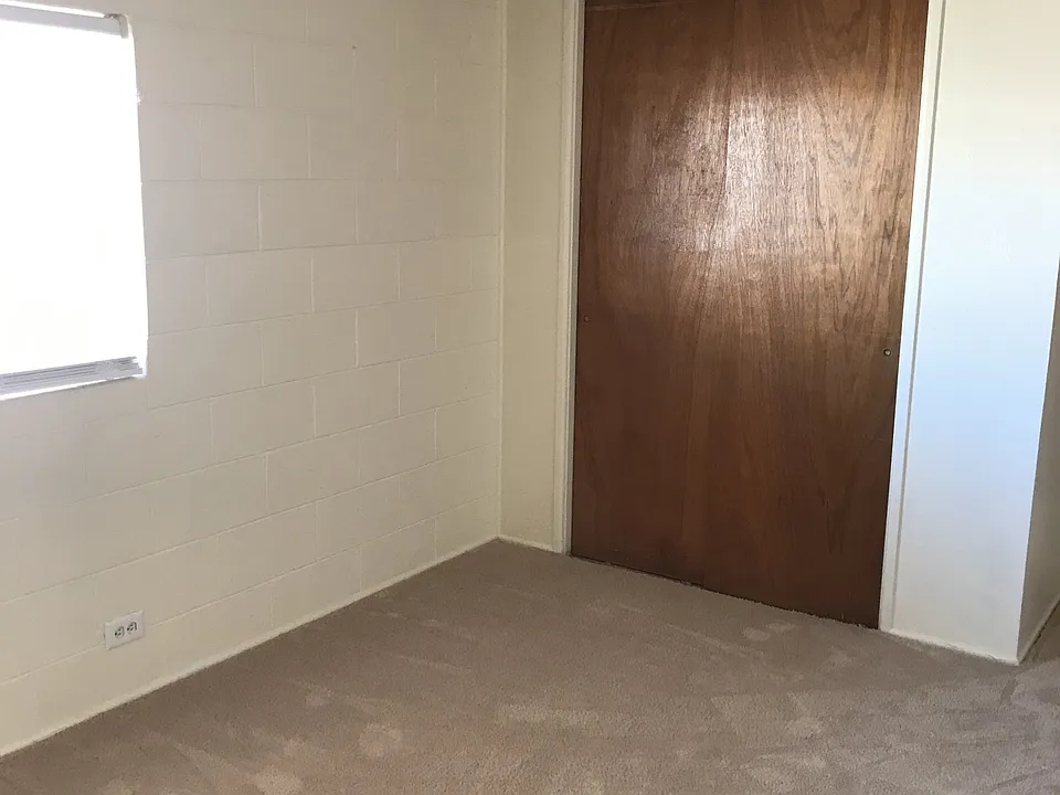 Bedroom with new carpet and 2 window blinds