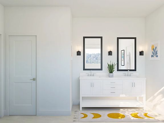 Primary bath with freestanding vanity