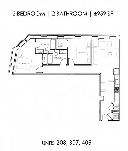 Floor plan Two Bedroom Two Bath Deluxe