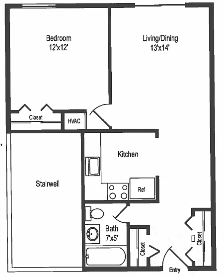 Floor plan One Bedroom One Bath - R3