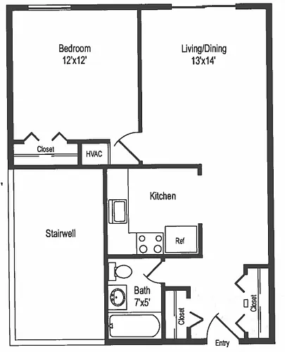 Floor plan One Bedroom One Bath - R3