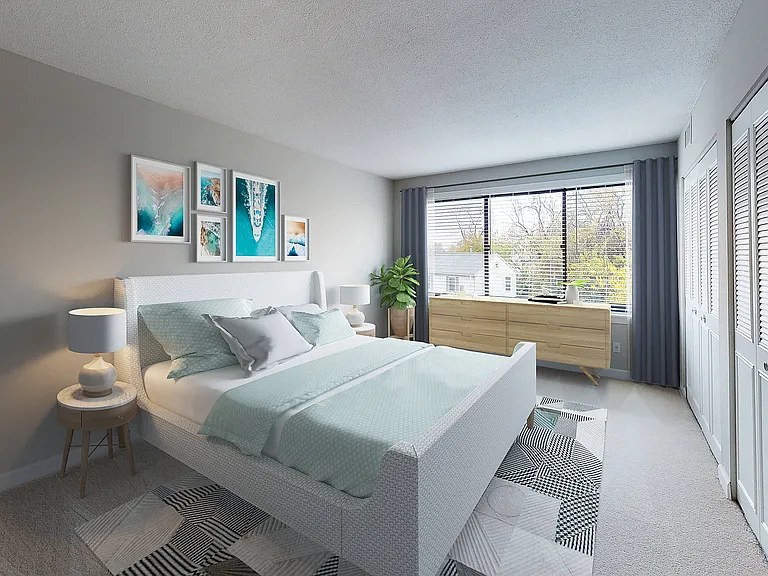 Bedroom fit for a king with plush wall-to-wall carpeting